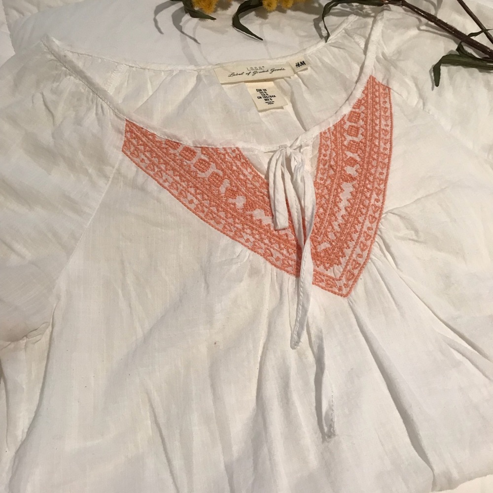 White with Orange Embroidered shirt