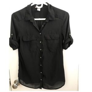 H&M Sheer black button down shirt