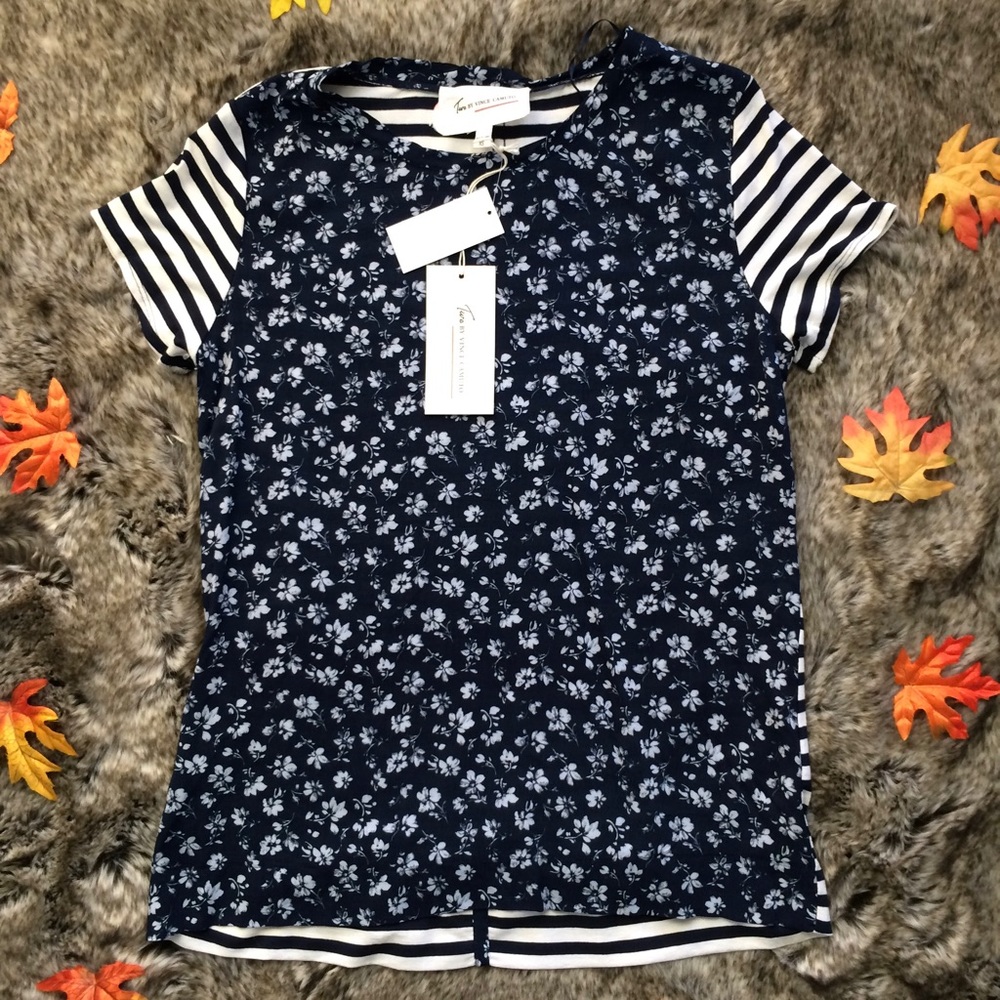 Two by Vince Camuto Floral Striped Shirt