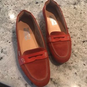 Salvatore Ferragamo orange suede flats