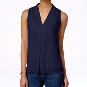 Vince Camuto Navy v-neck tank  w/ pleat Sz S