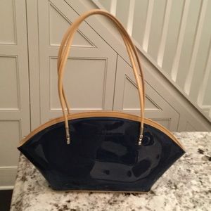 Beijo Navy and Tan Leather purse