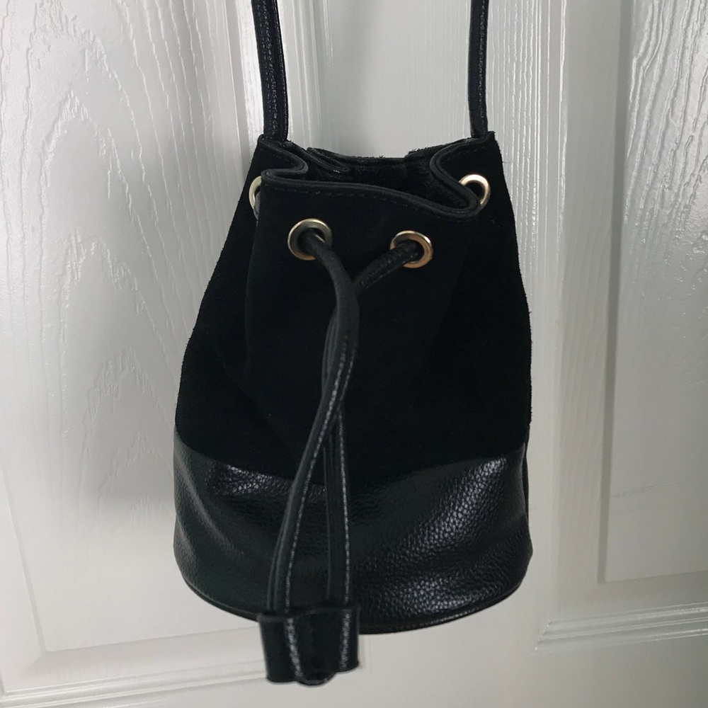 drawstring black sling purse
