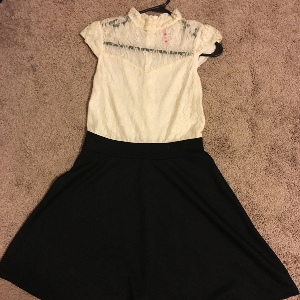 Lace cream and black dress