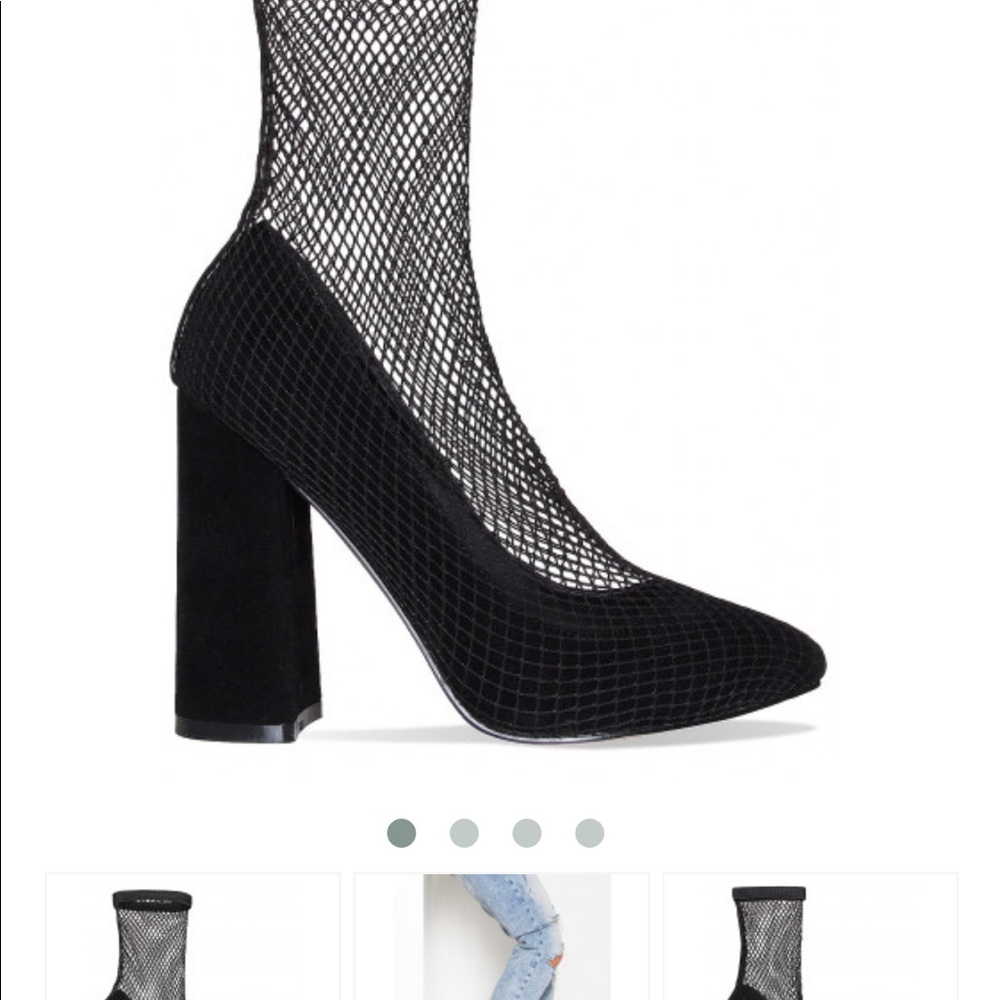 Abella Black Suede Fishnet Ankle Boots