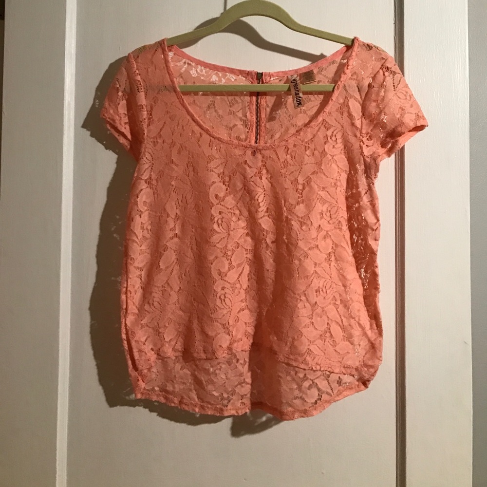 Pink lace top with back zipper detail