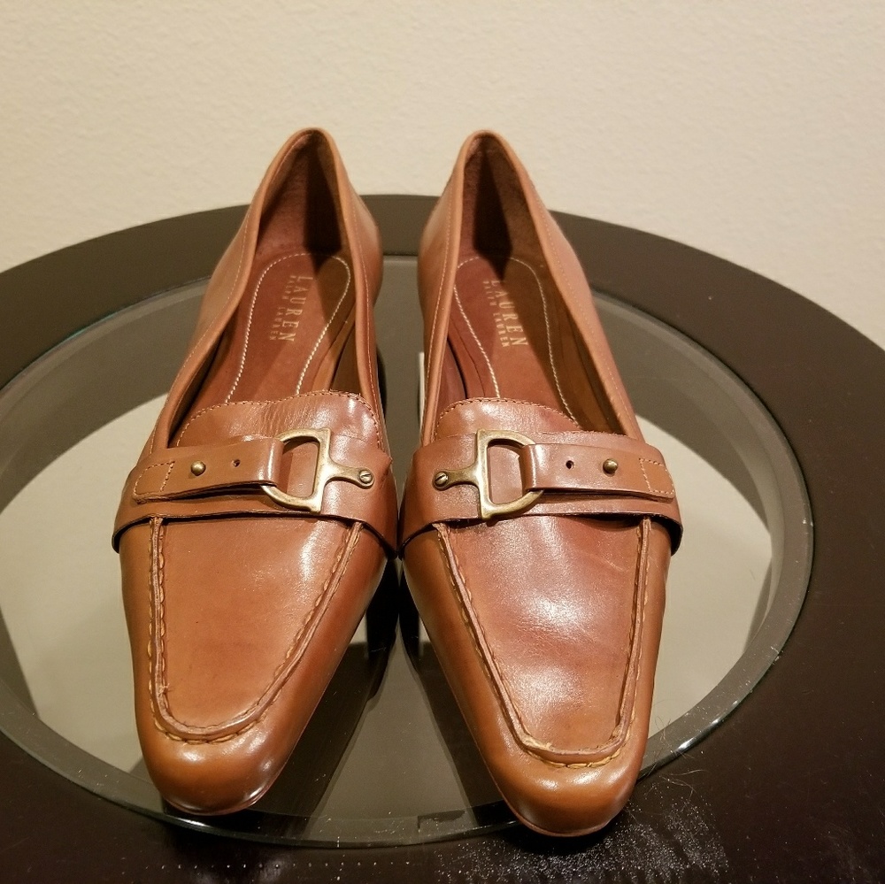 Ralph Lauren Keeton Brown Leather Buckle Flats 8B