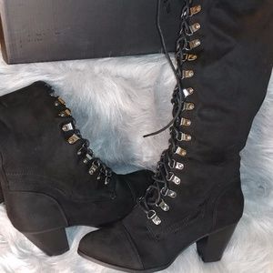 Mark & Maddux Zada Black Knee Lace Boots