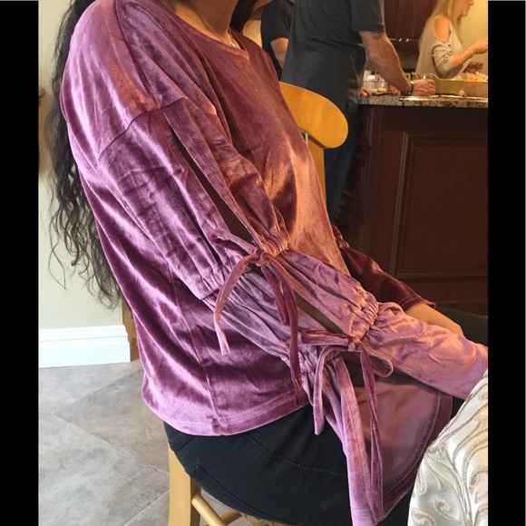 Velvet Tie Bell Sleeve Top - Picture 2 of 4