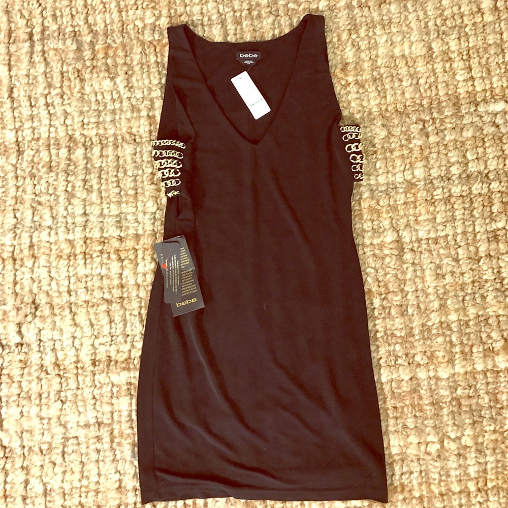 Black Mini Dress Gold Chain And Side Cutouts