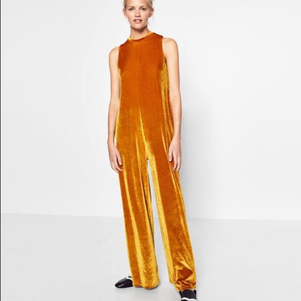 Zara Yellow Velvet Jumpsuit Size Small