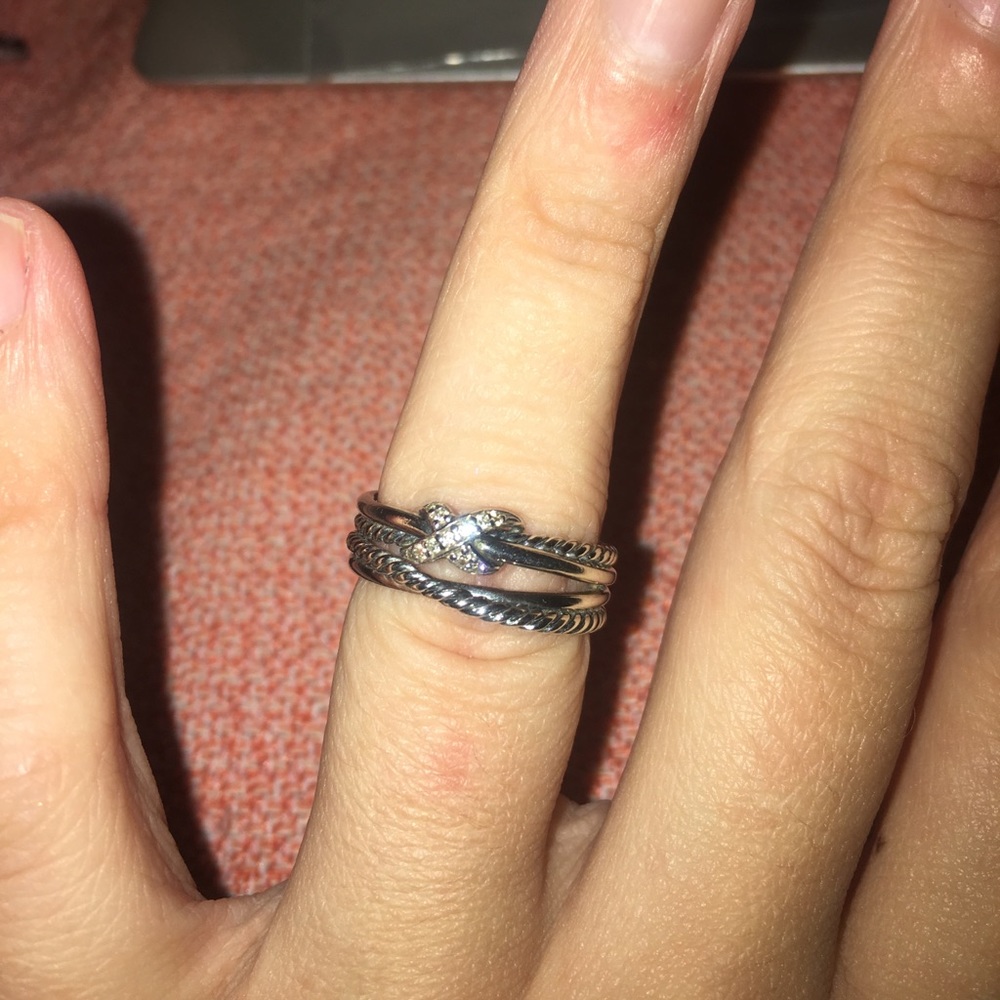 David Yurman X Crossover Ring with Diamonds.