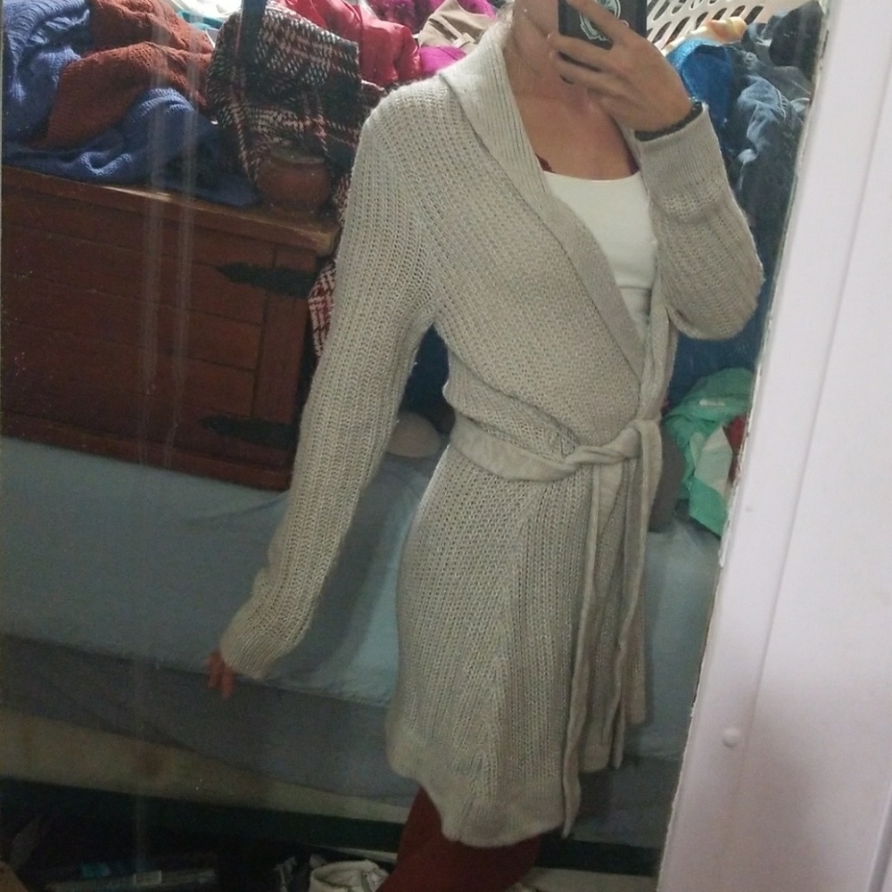 Open front cardigan with waist tie