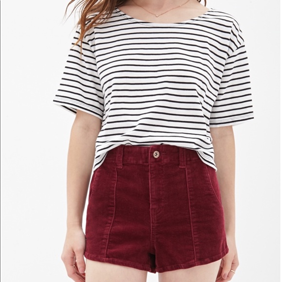 High Waisted Burgundy Corduroy Shorts 