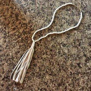 Beaded Necklace with Suede Tassel