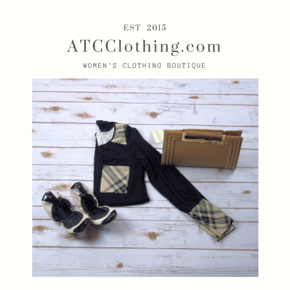 Twenty Second Black Long Sleeve Tunic with Plaid