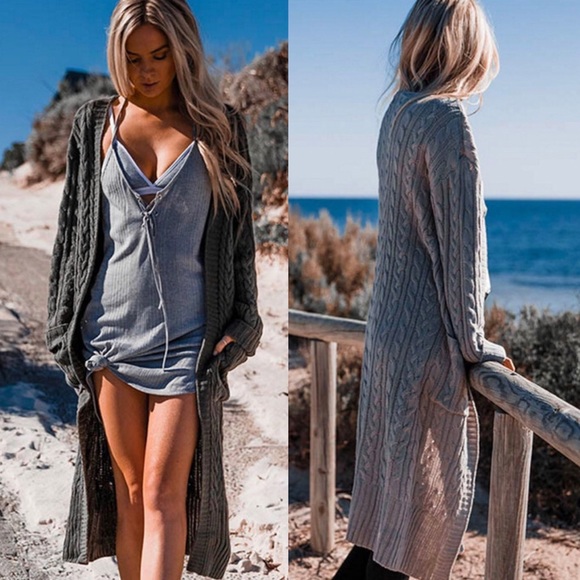 ✨ Cozy Cable Knit Long Maxi Cardigan Olive Green - Picture 2 of 7