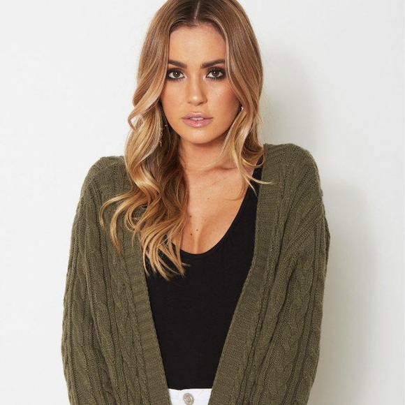 ✨ Cozy Cable Knit Long Maxi Cardigan Olive Green - Picture 6 of 7