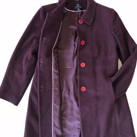Gallery Jackets & Blazers - Gallery Cashmere and Wool Pea Coat in Burgundy