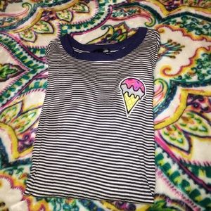 Navy blue/white striped shirt,ice cream emblem