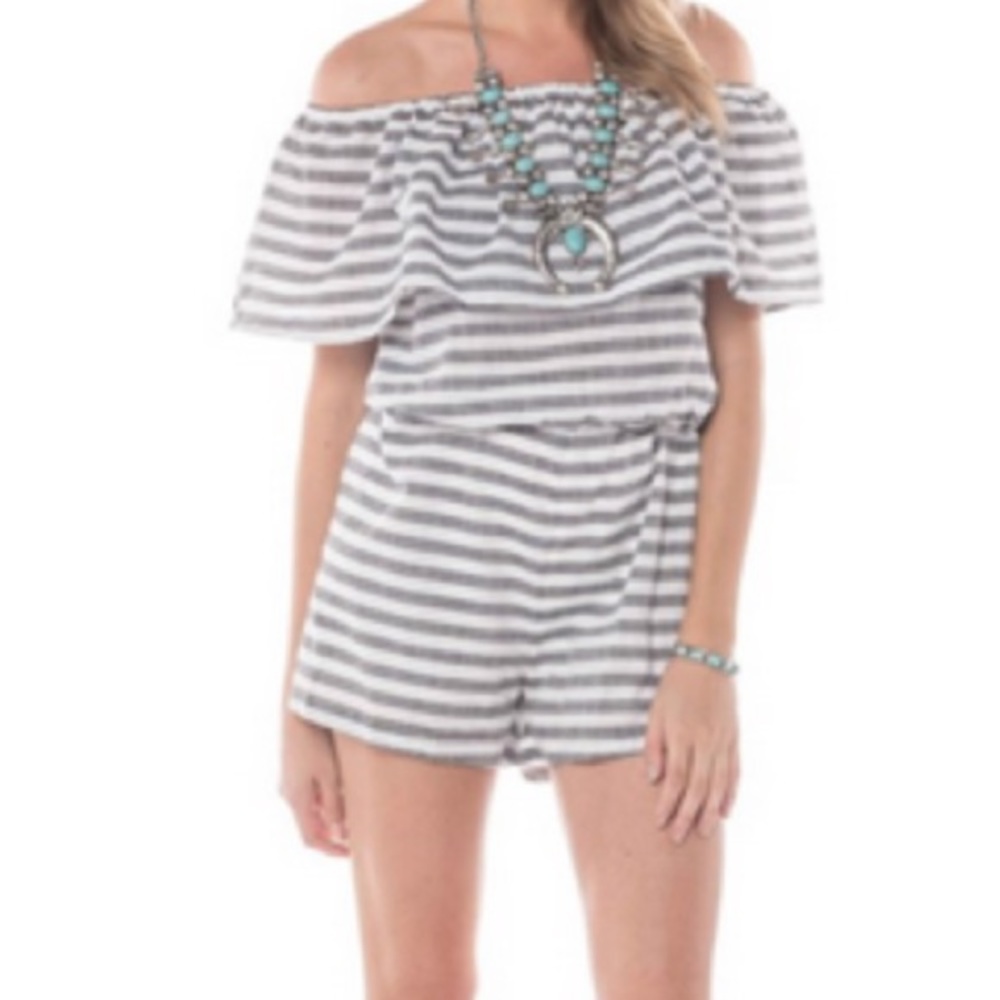 Off The Shoulder Striped Romper