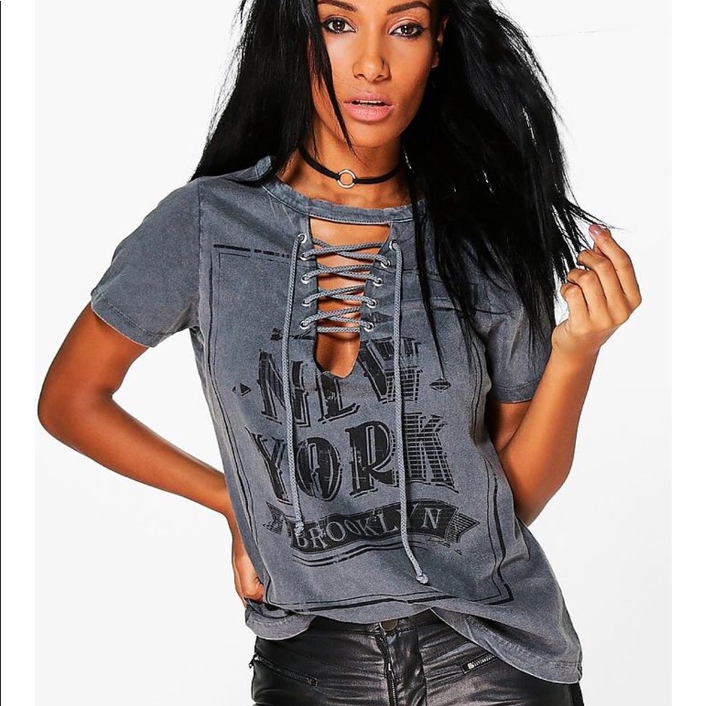 New York Printed Lace-up T-Shirt