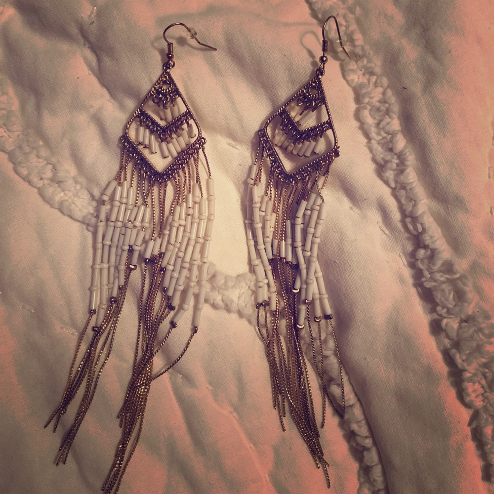 White and gold chandelier earrings