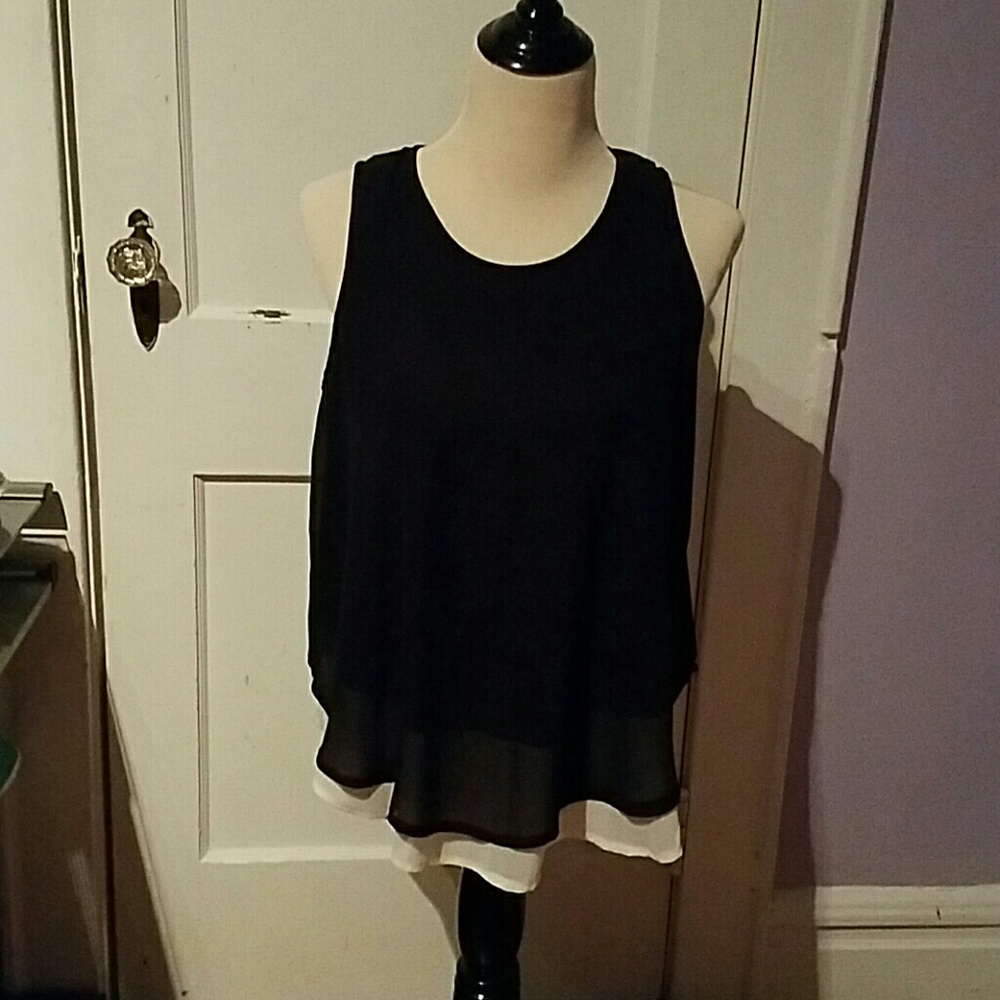 Women's black shirt with white trim