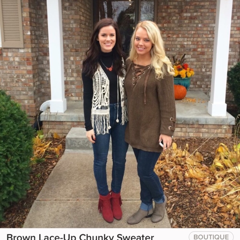 Brown Lace-Up Chunky Sweater - Picture 5 of 6