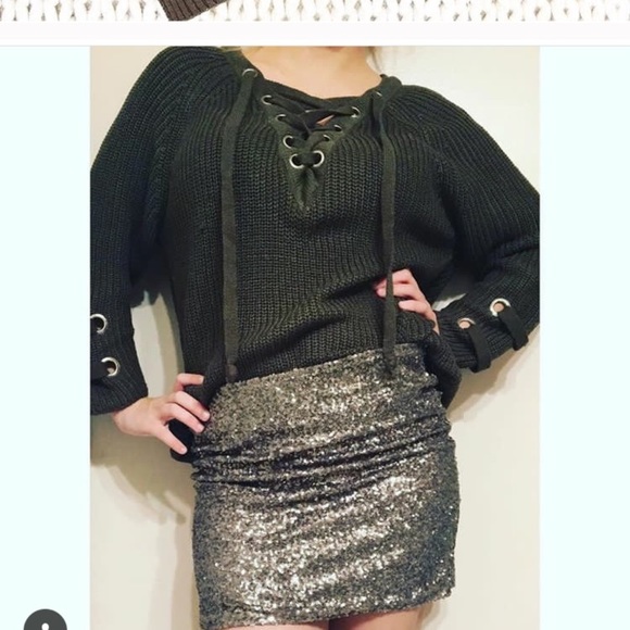 Brown Lace-Up Chunky Sweater - Picture 3 of 6