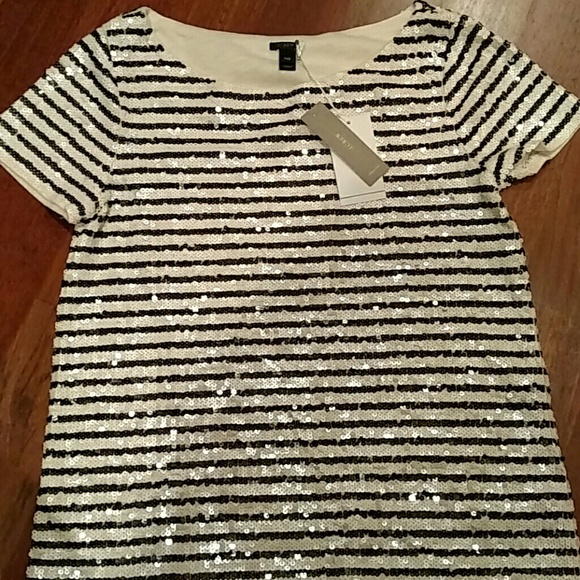 New With Tags J. Crew Sequin Stripe Tee XXS - Picture 3 of 4