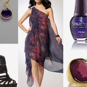 CACHE ONE SHOULDER WATER COLOR DRESS CACHE ONE SHOULDER WATER COLOR DRESS