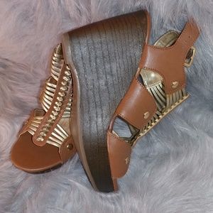 Candies Wedge Brown Gold Sandal