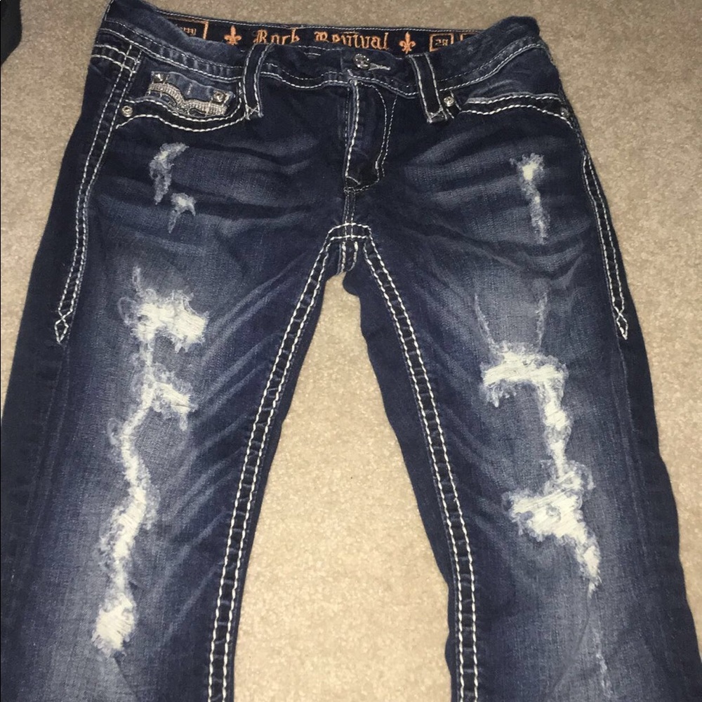 Distressed Rock revival jeans