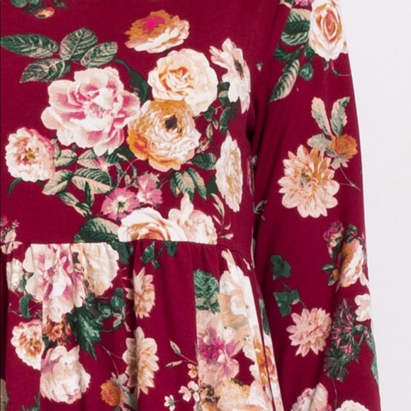 CCO Tiered Babydoll Floral Midi Dress - Burgundy - Picture 5 of 5