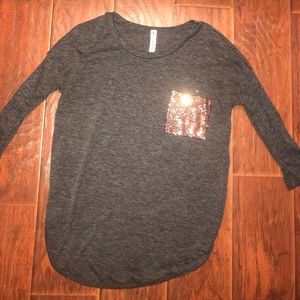 Charcoal Gray shirt with brown sequin pocket!