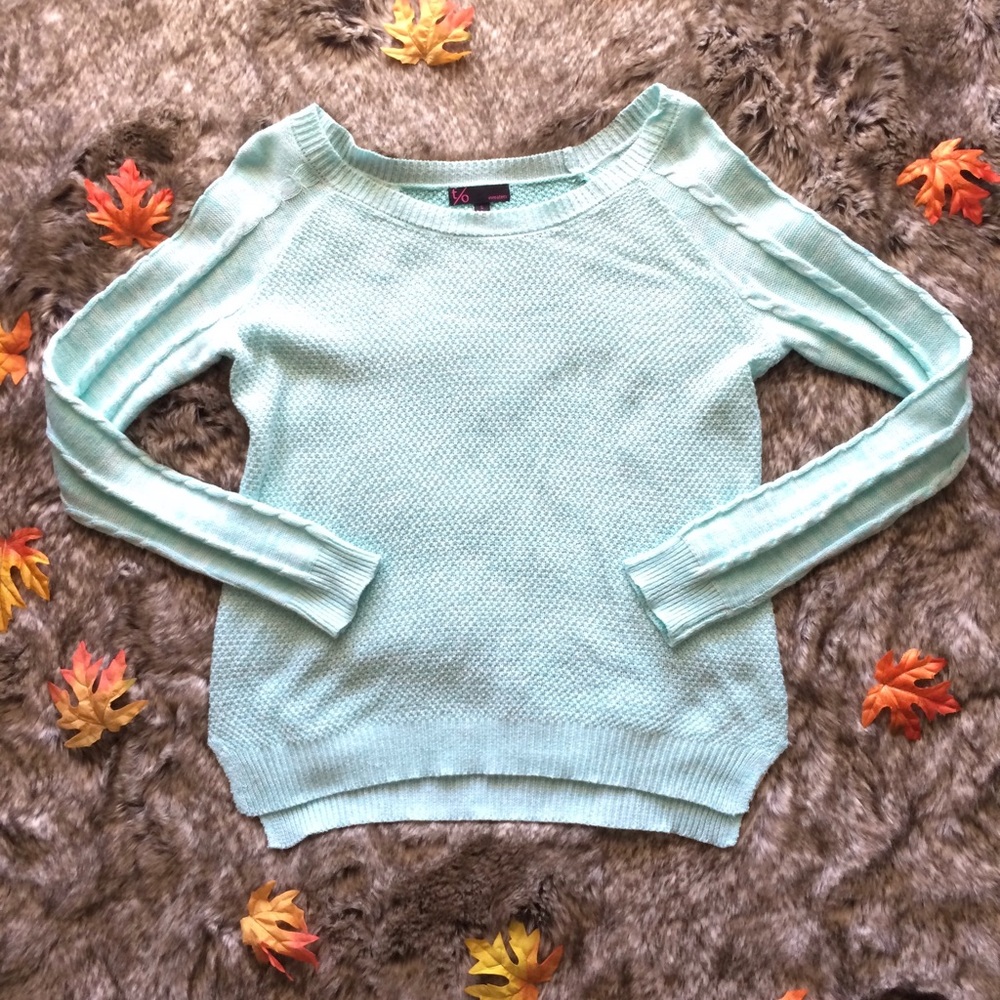 T/O Mint Green Sweater with Stripes on Back