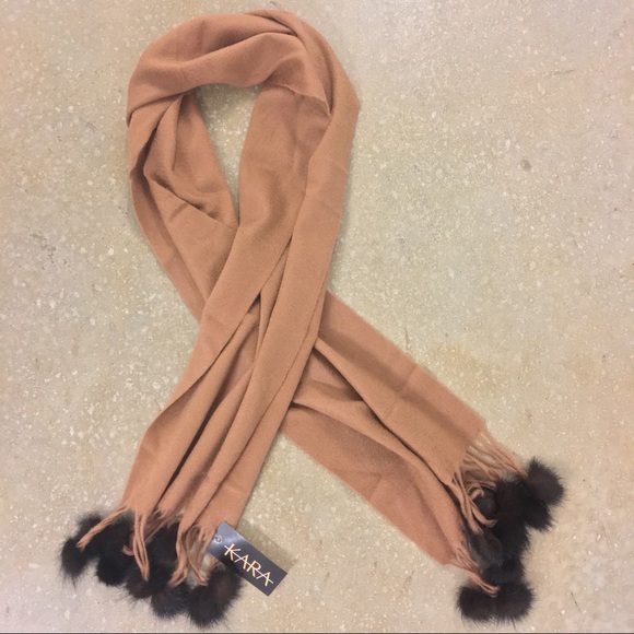 Cashmere Scarf w/ Mink Trim (Camel Colored) - Picture 1 of 5