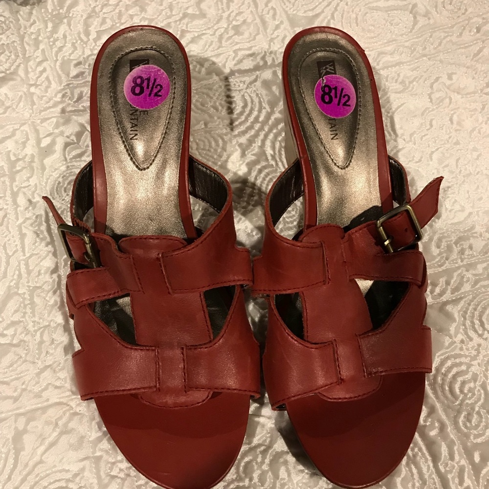 Red Leather Slide Sandals with a cute heel! 