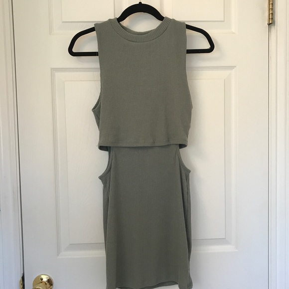 Teal ribbed dress with slit - Picture 3 of 4