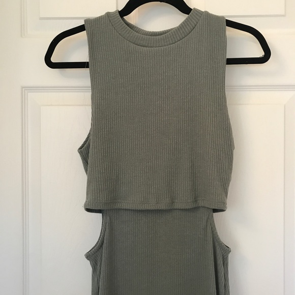 Teal ribbed dress with slit - Picture 4 of 4