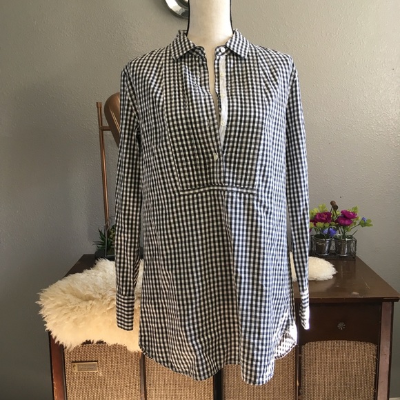 J. Crew Tops - J.crew plaid tunic pullover small pleated tuxedo