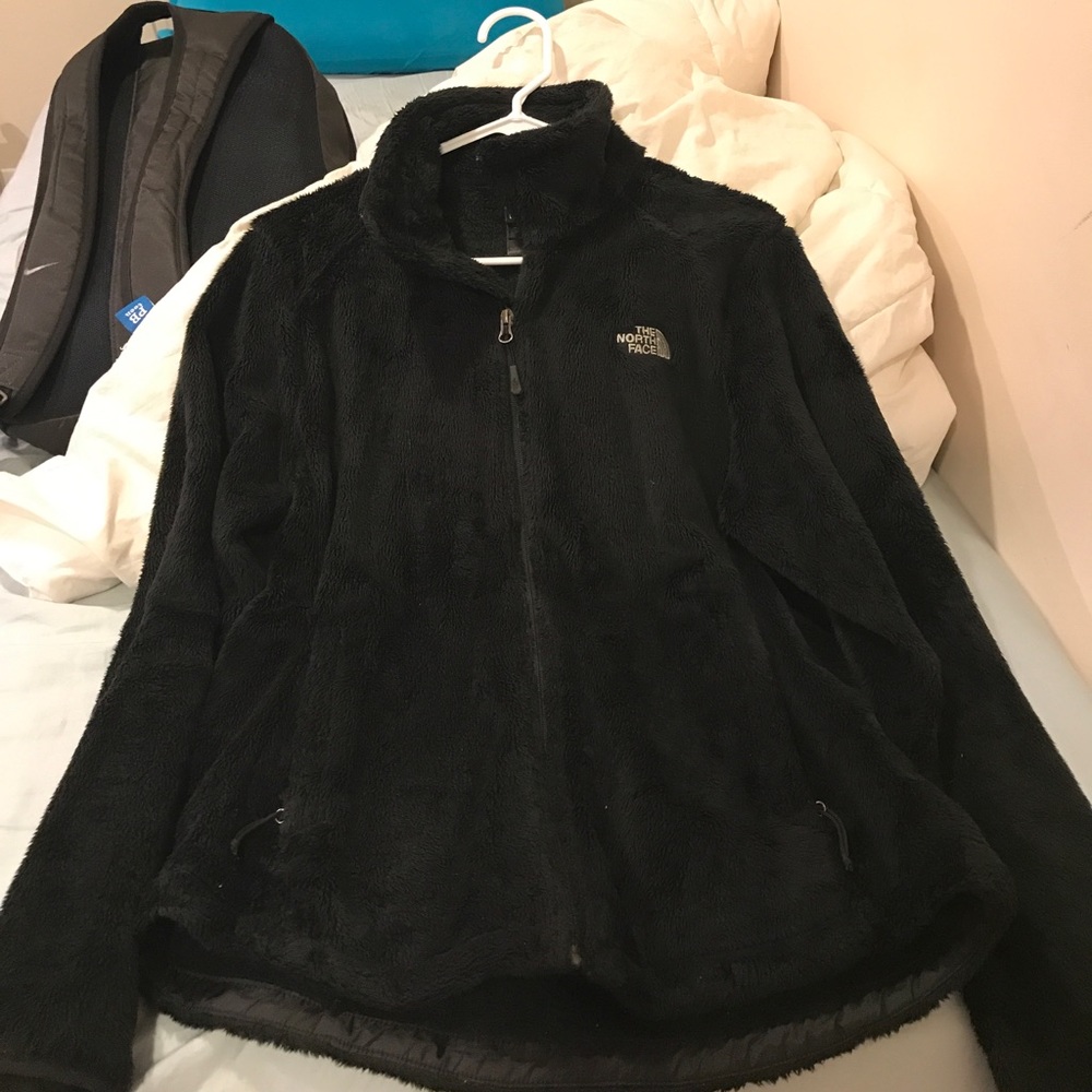 Black fuzzy northface jacket