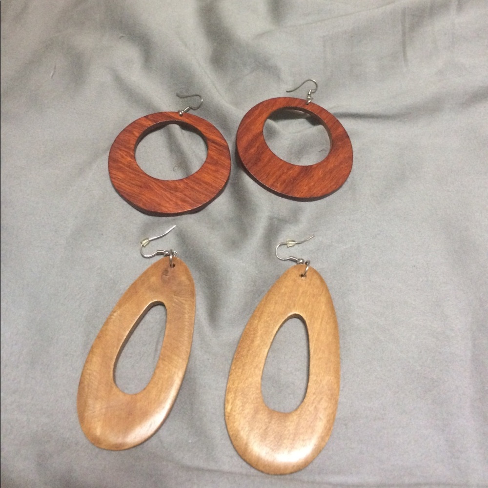 2 Pairs of Funky Wooden Earrings