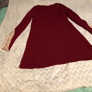 Burgundy and crochet sweater dress