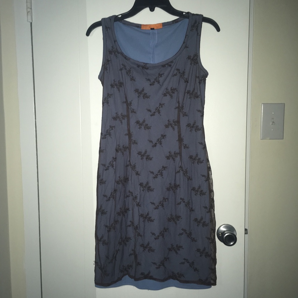 Cynthia Steffe blue/brown lace sheer flower dress