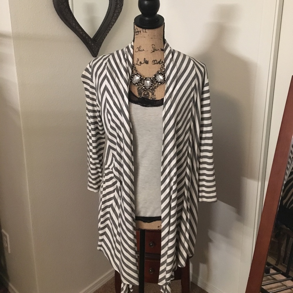 Cache Gray striped cardigan