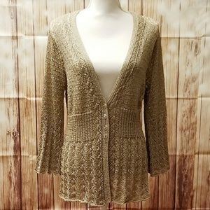 SARAH SPENCER Open Knit V-Neck Peplum Cardigan