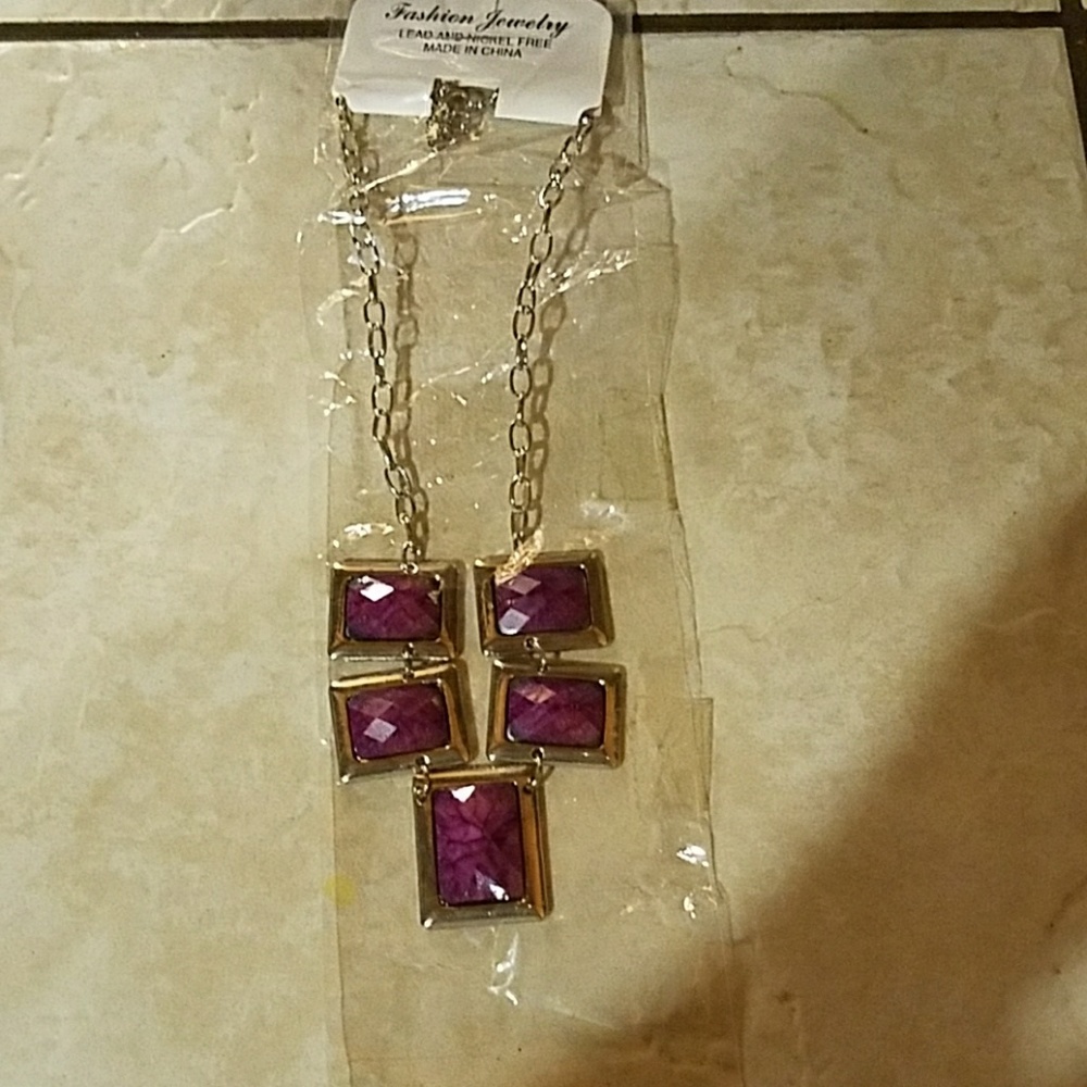 Purple and Silver Square Statement Necklace
