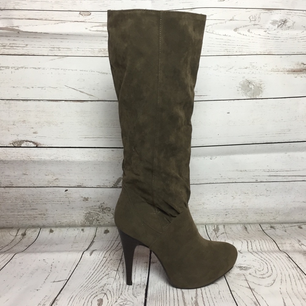 New Taupe Mid Calf High Heel Boot